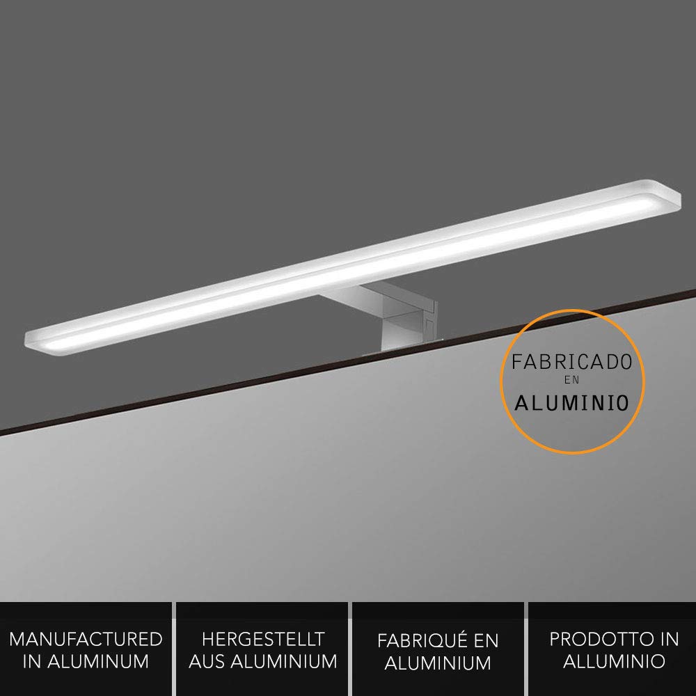 Kibath Aplique Led 60cm 13,8W, indicado para baño. Colocación con Soporte Universal para Espejo, Mueble y camerino. Iluminación fría Uniforme. Fabricado en Aluminio, 13.8 W, Cromo Brillo, 60