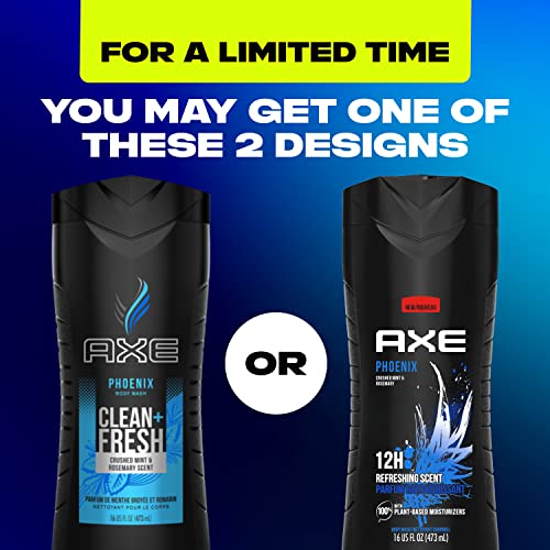 Axe Body Wash 12H Refreshing Scent Phoenix Crushed Mint & Rosemary Men's Body Wash With 100% Plant-Based Moisturizers 16Oz 4 Pack #TOP2