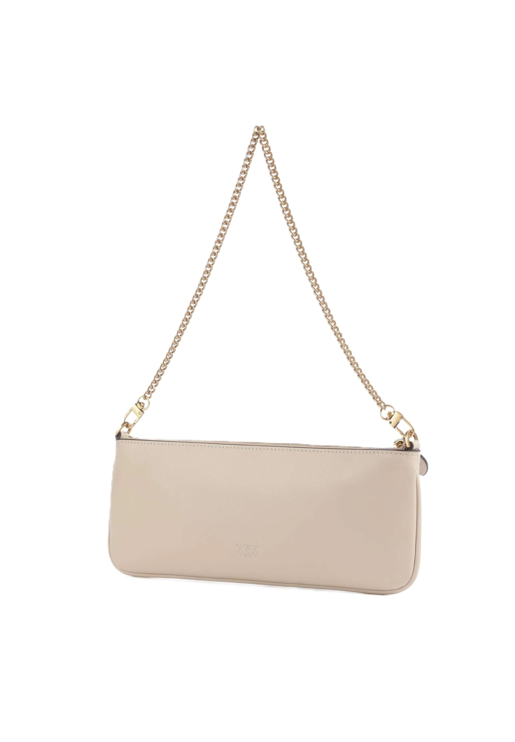Pinko Bolso plano horizontal de piel lisa beige, 29 x 10,5 x 2 cm