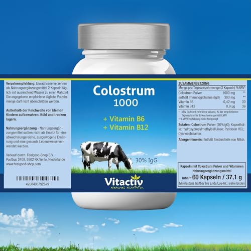 Colostrum VITACTIV 1000 mg Kapseln mit Vitamin B6 und B12