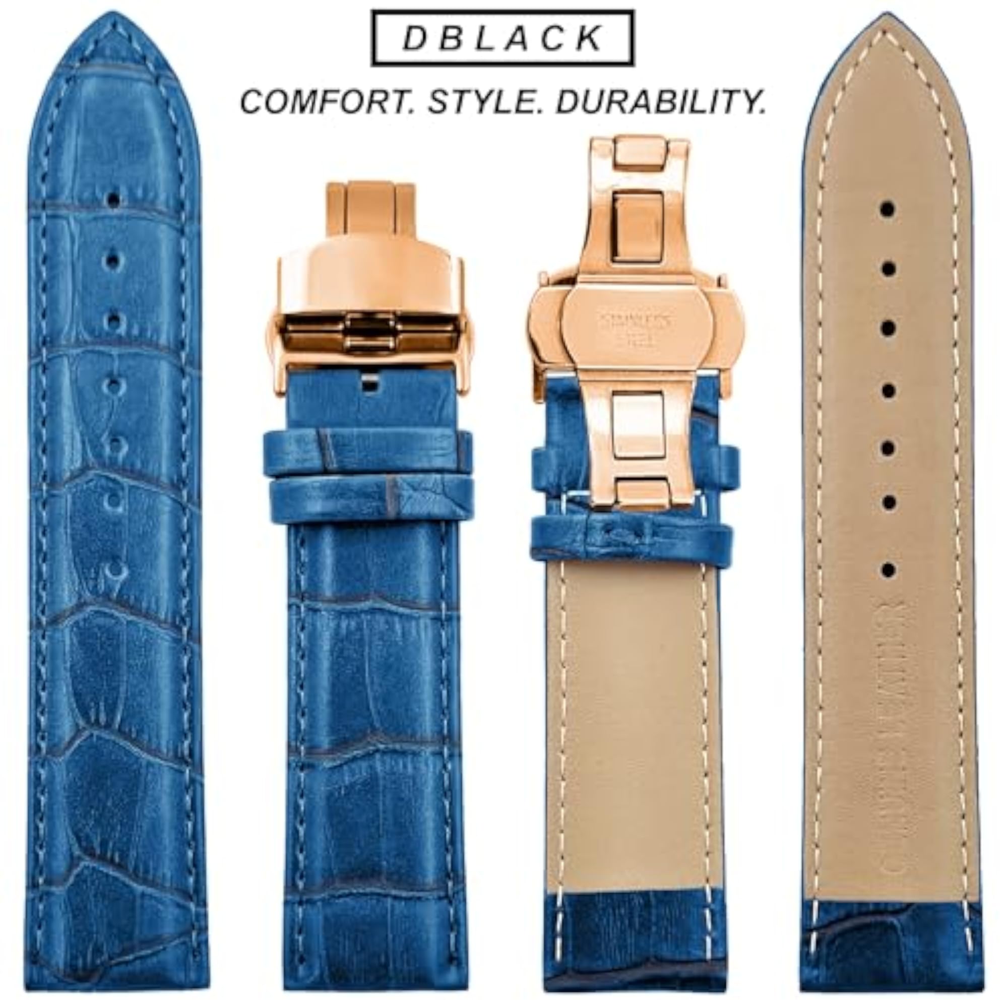 Leather Strap with Premium Rose Gold Butterfly Clasp