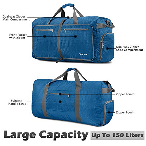 Gonex 150L Travel Duffel Bag Foldable Extra Large Duffle Bag XL Heavy Duty for Men Women for Luggage Shopping Deep Blue