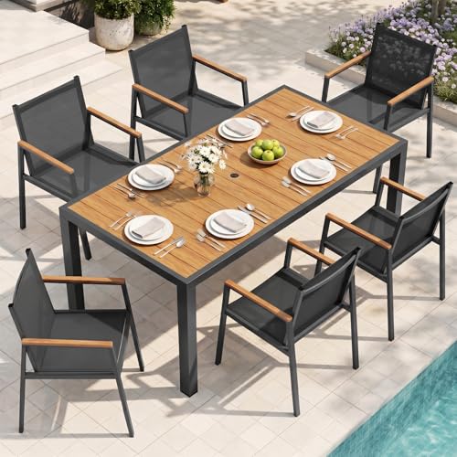 Oasbira Outdoor Dining Set, 7 Piece Aluminum Patio Table and Chairs Set, All Weather Patio Dining...