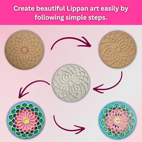 Image of Parssufy Lippan Art DIY Kit for Wall Decoration - 3 Pre-Marked 8 Inch MDF Boards with Acrylic Paints, Clay, Craft Mirrors, Brushes & Easel | Traditional Mud Art Kit for Kids & Adults