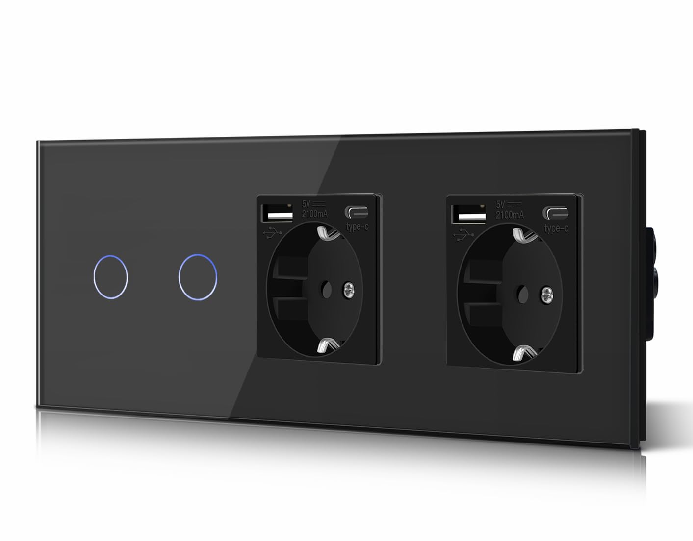 BSEED Interruptor táctil y enchufe pared,Toma de corriente con USB C,Panel de Vidrio con pulsador LED,Sin Función Wifi,1 Gang 1 Vía+1 Enchufe USB/Tipo C,157mm Negro — view 64