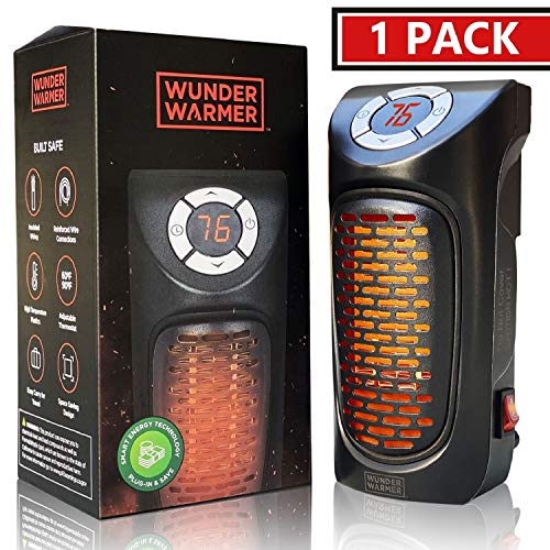 Wunder Warmer - (1 Pack) 350W Ceramic Wall-Outlet Space Heater, Adjustable Thermostat, Plug-in
