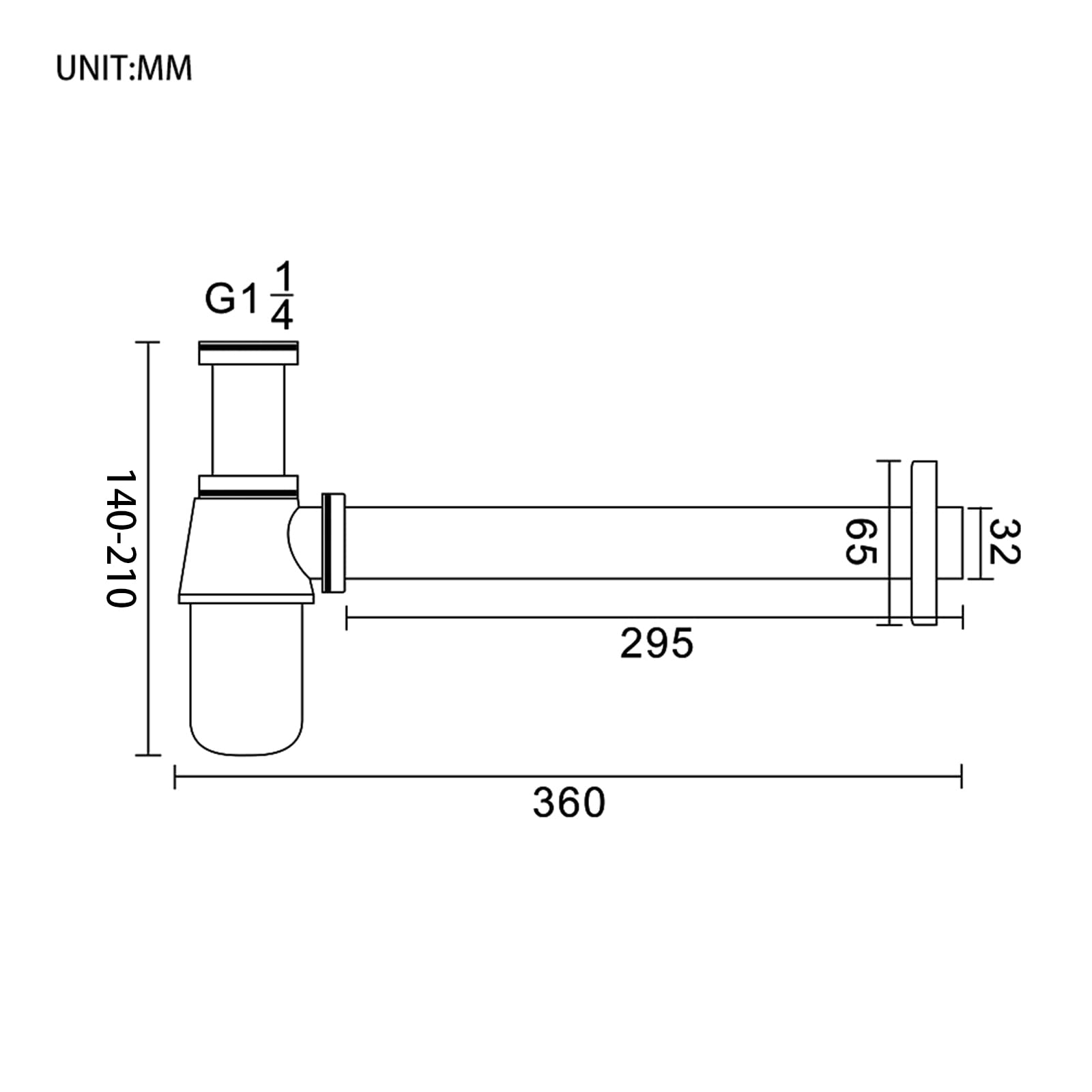 Ibergrif Sifón Universal para Fregadero 1-1/4 pulgadas x 32 mm, Sifón Antiolor, Regulable en Altura, Desagüe Metálico, Impermeable, Cromado, M20505