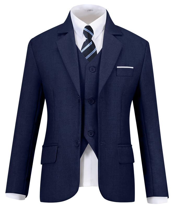Image of Visaccy Boys Formal Suit Slim Fit Tuxedo Suits for Kids Ring Bearer Outfit | Toddler Boy Suits Set,Adjustable Waist,Dress Clothes