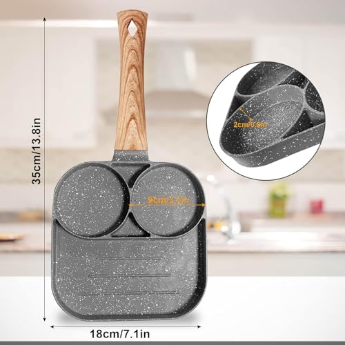 Image of Non Stick 3 Hole Fry Pan - Ceramic Frying Pan with Nonstick Coating - Kadai Fry Pan for Egg Cookware - Multi-Purpose Nonstick Cast Iron Frying Pan (1pcs)