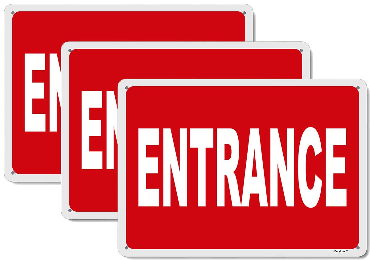 3 Pack 8"x12" Entrance Sign Enter Here Sign Only Red Background White Rust Free Aluminum, Fade Resistant Metal Signs for Business for Home for Door Outdoor