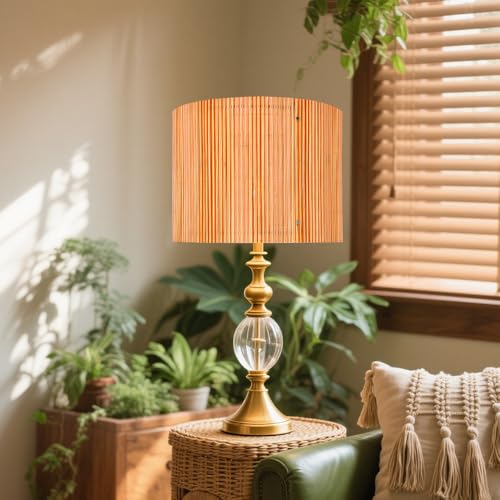 Image of Modern lamp shade Art decorative Orange Lines Minimalist 11.8x9Inch | Rustic Classic Easy Matching,Unique bamboo material,Ideal for Table and Floor Lamps,Effortless Installation