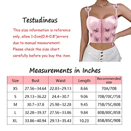 Testudineus Women Vintage Butterfly Corset Crop Top Satin Silk Front Buckle Bustier Fashion Y2K Rave Tube Top #TOP1
