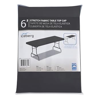 Iceberg iGear Stretch Fabric Table Top Cap Cover, fits 6 Tables, Polyester/Spandex, Black, 30" W x 72" L | Measures 72"x 30"x3", durable stretch polyester fabric snugly fits to 6 table top, ideal for trade shows, banquets & parties