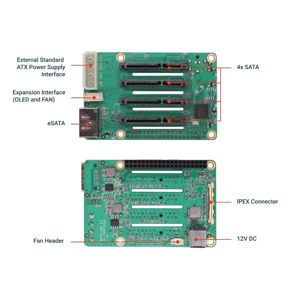 Raspberry Pi 5 Penta SATA HAT avec carte supérieure - Jusqu'à 5 disques SATA HAT