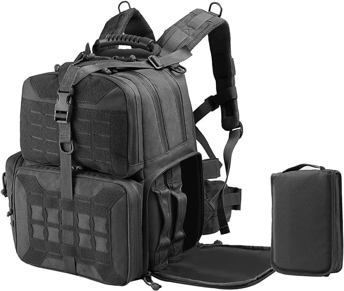 VOTAGOO Tactical Range Rucksack, für 3 Pistolen Tragetaschen für Jagdschießen Black