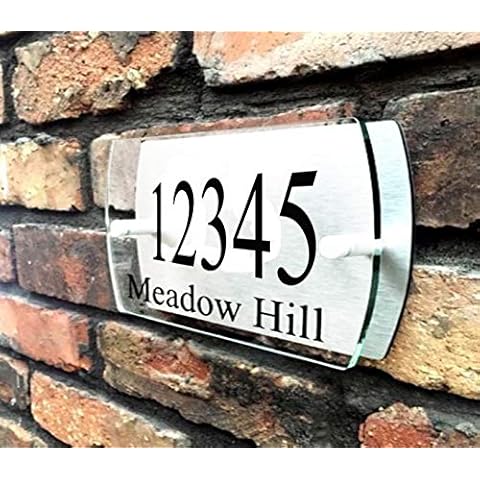 ThedisplayDeal House Number Plaque, Door Number Plate, Home Address Sign, 9.5"x6"x1" Size Glass-Color Acrylic Front and Brushed Aluminum Background Double Panel (Curved-end Green Acrylic) Cover