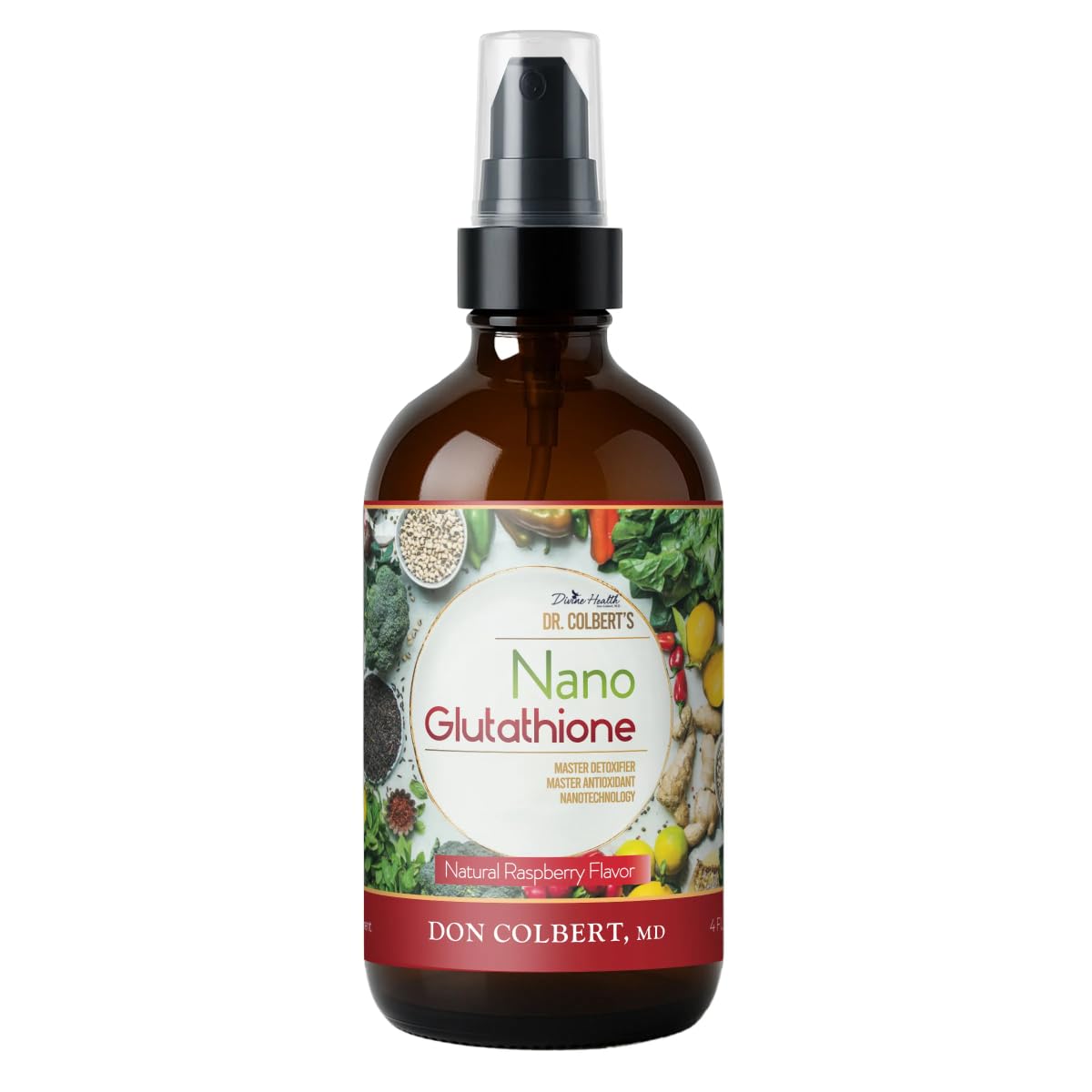Divine Health Dr. Colbert, MD Nano Reduced L-Glutathione Spray | Raspberry Flavor Includes Vitamin C | Superior Absorption | Sugar Free | 60 Servings | 4oz