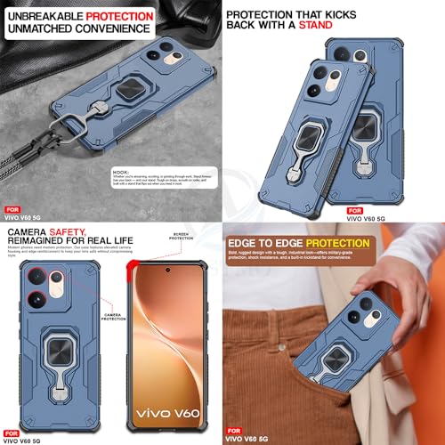 Image of AESTMO Armor Back Cover for Vivo V60 / V60E / T4 Pro 5G | Ring Holder & Kickstand & Camera Protection in-Built | 360 Degree Protection Back Case Cover (Blue)