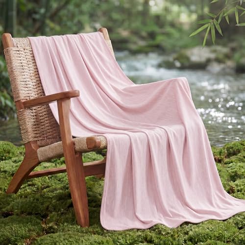 Image of Bedsure Pink Cooling Blanket for Hot Sleepers - Summer Cold Throw Blanket for Bed, Arc-Chill Lightweight Summer Bedding, Cool Thin Ice Cold Cooled Throws with Rayon Derived from Bamboo, 50x70