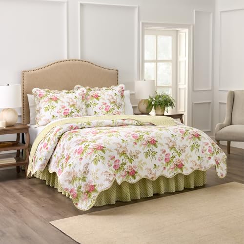 Image of Waverly Cotton Quilt Set, Reversible Bedspread Bedding, Blossom, Full /Queen