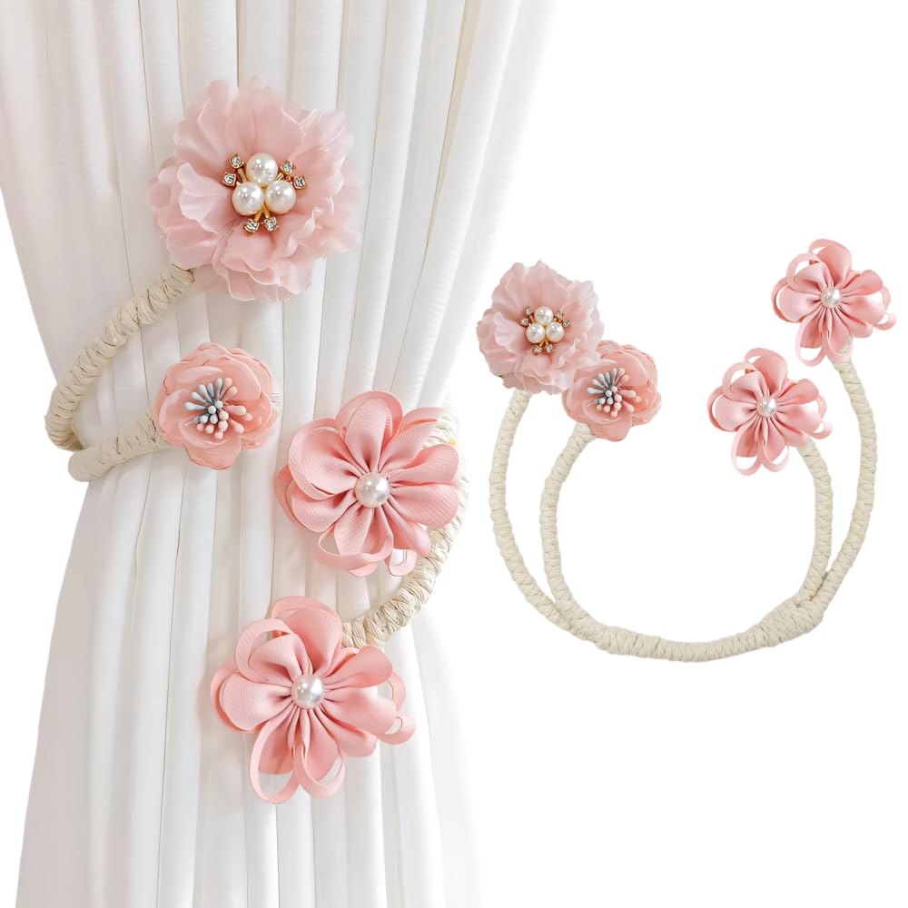 2 Pcs Curtain Tiebacks, Natural Cotton Rope Handmade Flower Knot Holdbacks, Rustic Farmhouse Window Hardware, Boho Home Restaurant Decor