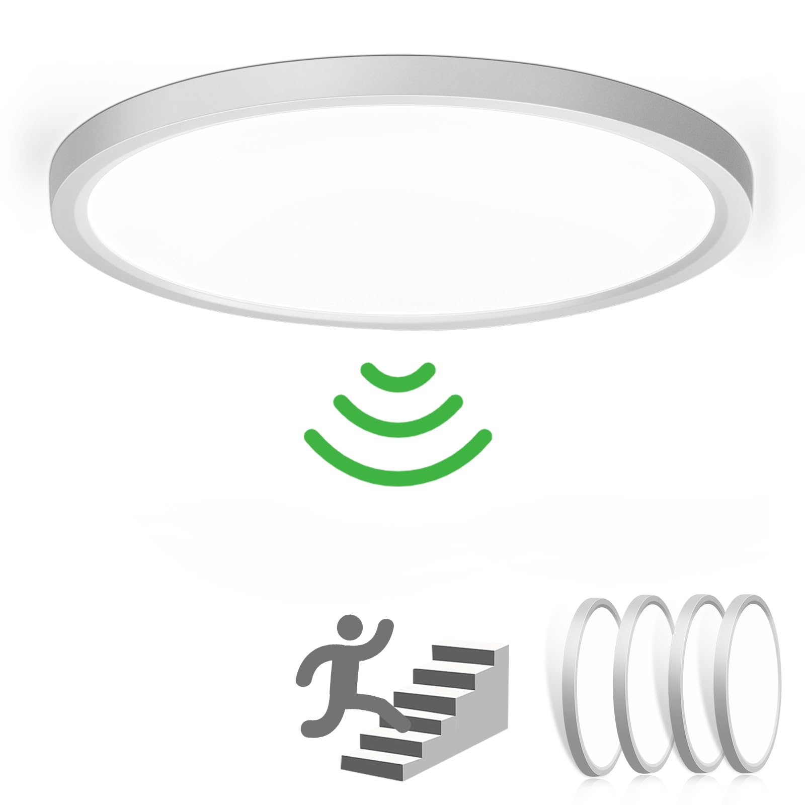 [4 Stücke LED Deckenleuchte mit Radar Bewegungsmelder, 24W 2400LM LED Lampe mit Bewegungsmelder Innen Rund, 4000K Deckenlampe für Flur, Balkon/Garage, Ø30CM