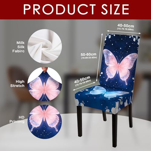 Image of Nuxovilar Glowing Butterfly Design Milk Silk 23.6x66.9in 4PCS Covers | Stretch Slipcover Exotic Protector Butterfly Wrap Seat Guard Dining Room Wedding Banquet Event (Glowing Wing)