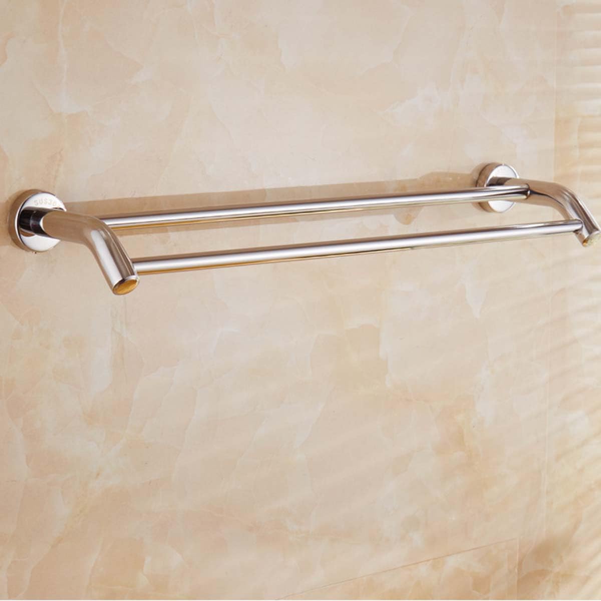 Portasciugamani doppio in acciaio inox, montaggio a parete, per bagno e cucina, lunghezza 40 cm