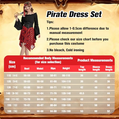 Image of DARFULA Girls Pirate Costume Kids Pirate Dress Outfits