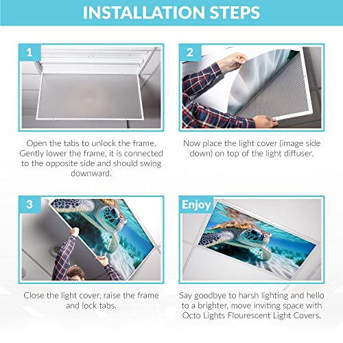 Image of Fluorescent Light Cover for Classroom Ceiling Lights - Premium Backlit Film Insert 2x4 (22.38 inchx46.5 inch) Florescent Fixture (Pack of 1) School, Office, Sensory, Improve Focus, Eliminate Headache - Turtle