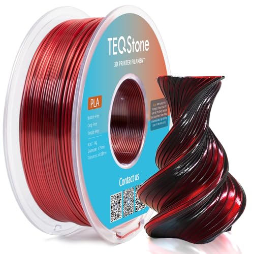TEQStone Dual Color Silk PLA Filament 1.75mm Black Red 1KG, Shiny High Gloss Finish, Seamless Color Transition, Neatly Wound, Accuracy +/-0.02mm Vacuum Packaging