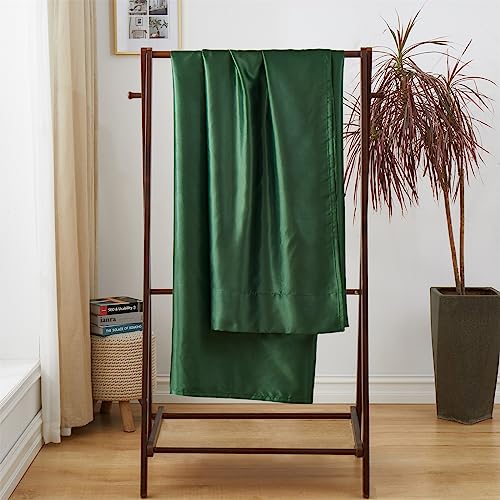 Image of Ersmak Satin Flat Sheet Only, Single Flat Sheet King, Luxury & Ultra Soft Silky Bedding Top Sheet for King Mattress - Emerald Green