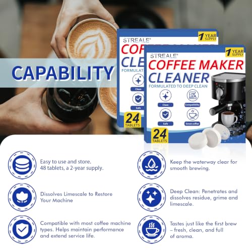Image of Coffee Machine Cleaner & Descaler Tablets - 48 Pack, Compatible with Nespresso, Keurig, Ninja, DeLonghi, Miele, Breville, Philips & All Major Brands, for Coffee Maker Pot, Espresso & Drip Machines