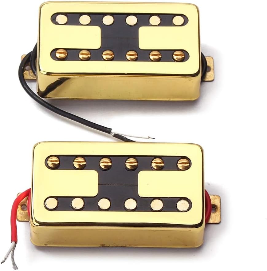 Alnico 5 Humbucker Pickup Double Coil Guitar Pickup Set H Style Neck and Bridge Pickups Compatible with Les Paul LP Style Electric Guitar Replacement Gold