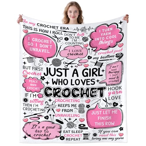 MOUND BOOM Crochet Blanket Gifts for Women Sister,Crocheters Accessories Funny Pattern Blankets and Throws,Crochet Knitting Lovers Gifts for Coworkers Mom Friends 50"X40"
