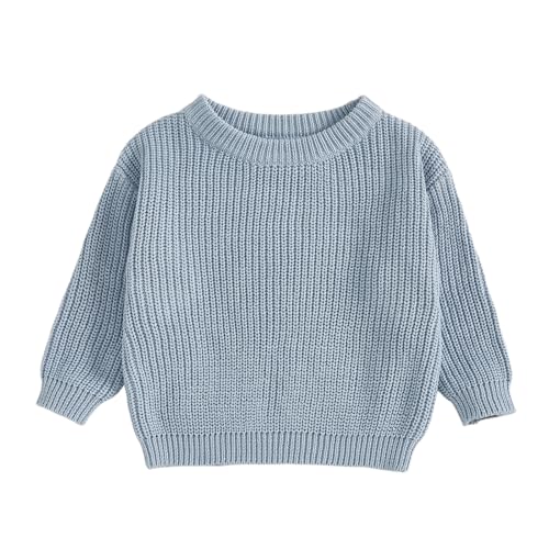 fhutpw Baby Boy Girl Pullover Sweater 3 6 12 18 Months Knit Clothes Unisex Toddler 2T 3T 4T Fall Winter Warm Long Sleeve Tops (A Blue Light 12-18 Months)