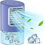 Aire Acondicionado Portátil, Enfriador de Aire Mini 4 en 1 Personal Climatizador Portátil Silencioso Ventilador, Humidificador 400ml 7 Colores de Luz Nocturna, 3 Velocidades, Temporizador 2/4H