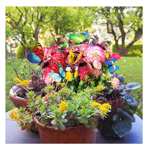 Rwoythk 50pcs Garden Colourful Butterfly Stakes, Garden Decor Ornaments for Outdoor Yard Patio Planter Flower Pot/Plant/Yard/Summer Houses, Fairy Gardens Accessories