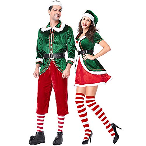 Costour Damen Schönes Schickes Weihnachtskostüm Paar tragen Grüne Weihnachtself Set Party Aufführung Rolle Spielen (Rot/Grün, XL)