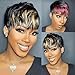 SAEIALL Short Pixie Cut Human Hair Wig for Black Women Black and Blonde Color Short Wig for Women Human Hair Layered Haircut Summer Wig Glueless Wigs with Bangs Quick Get Up and Go Wigs