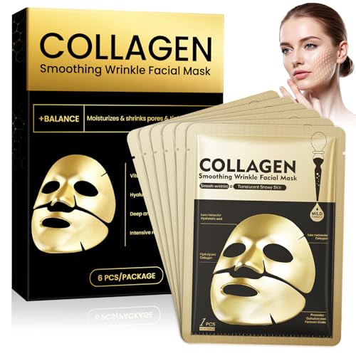 6 Piezas Mascarilla Facial de Colágeno,Mascarilla facial Hidratante,Daily Care mascarillas,Mascarillas Faciales Hidratante y Calmante,nutritiva para pieles secas,Aumentar el brillo,humedad