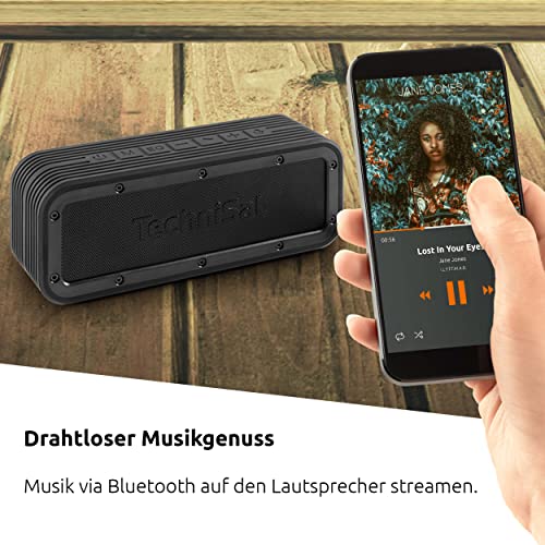 TechniSat BLUSPEAKER OD TWS - Outdoor Bluetooth-Lautsprecher (Stereo, 30 Watt, Freisprecheinrichtung mit Mikrofon, Metallfront und Gummirahmen, IPX6, Akku, USB-C, True-Wireless) schwarz - Bild 6
