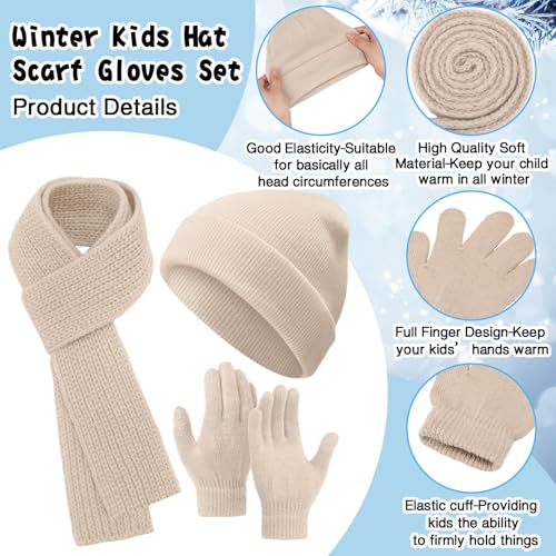 Image of JaGely 150 Pcs Kids Winter Beanies Gloves Scarf Bulk Warm Knit Hat Stretchy Full Fingers Gloves Scarves for Boys Girls