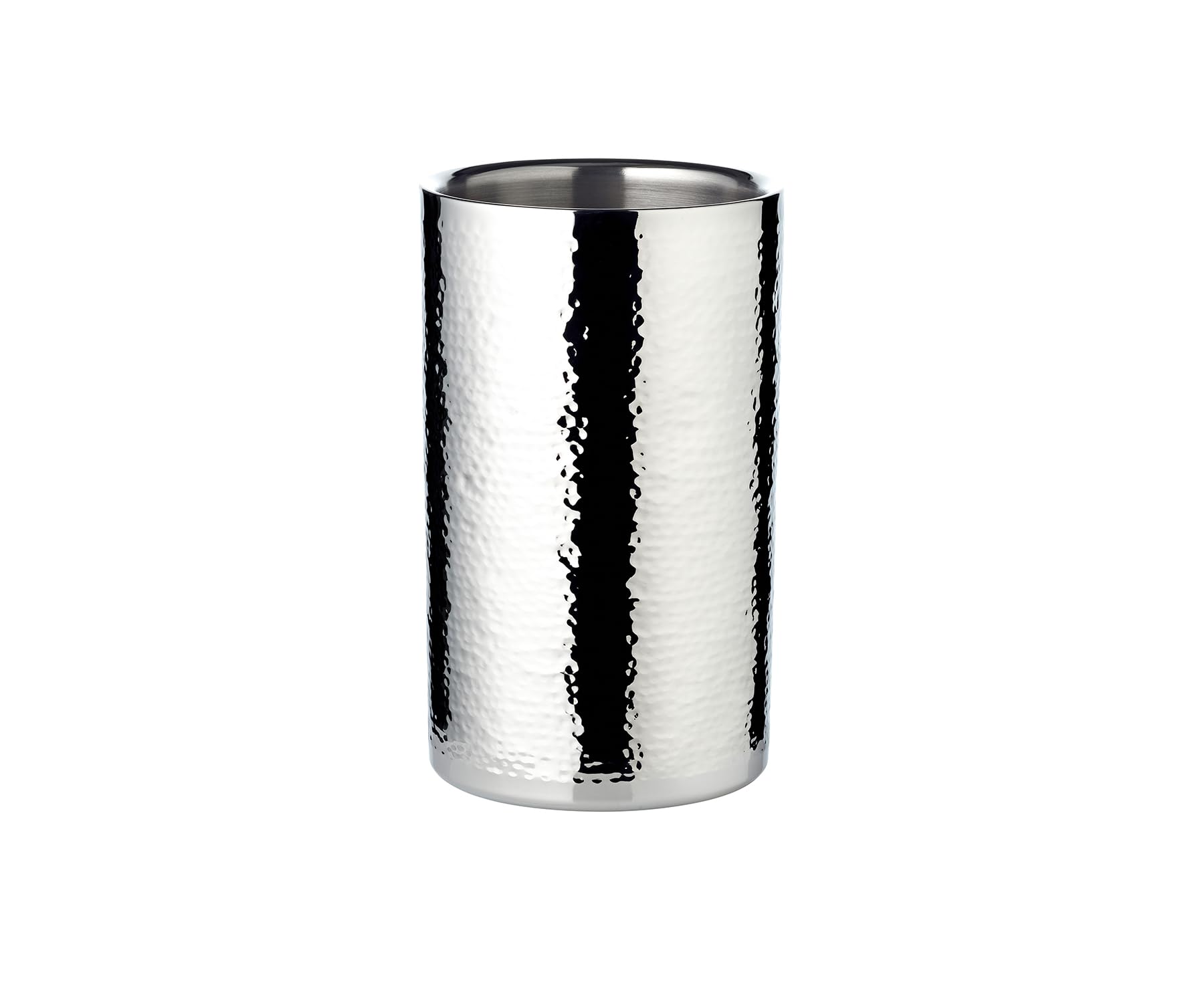 EDZARD Secchiello per bottiglie Nebraska (altezza 20 cm, diametro 12 cm) per una bottiglia, a doppia parete, in acciaio inox lucidato a specchio, martellato, fatto a mano