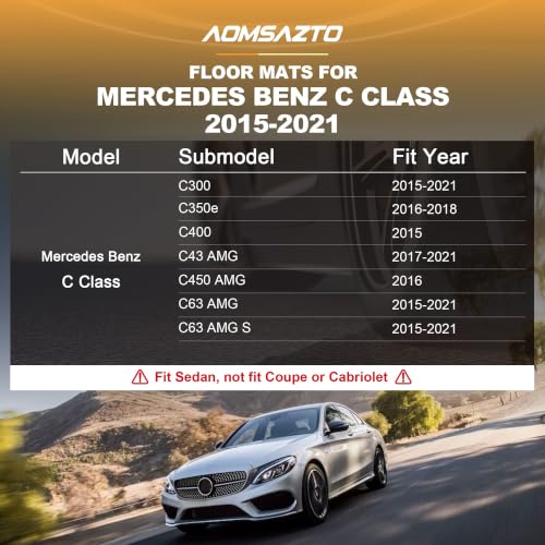 Floor Mats Fit for Mercedes-Benz C-Class C300 C43 AMG 2015-2021 Sedan Only | AOMSAZTO All Weather Custom Fit Floor Liners for 1st and 2nd Row, Black - Image 3