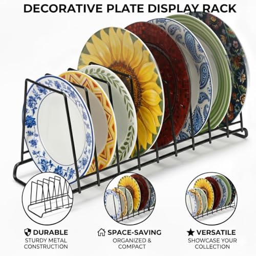 Image of Namani Heavy 9-Section Stainless Steel Plate Stand | Dish Organizer Rack for Kitchen Cabinet & Countertop | Rust Proof Plate Holder for Dishes, Thali & Lids (Black)