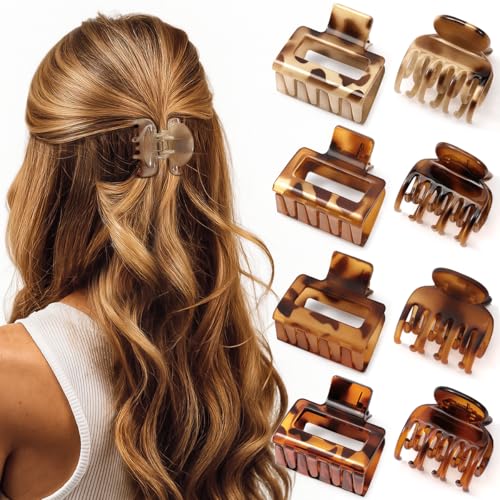 8 PCS Small Hair Clips for Women Girls Square Medium Hair Claw Clips for Thin Fine & Short Hair Cute Non Slip Leopard Print Jaw Clips for Holiday Gifts Ideal for Half Up Hair (Tortoise)