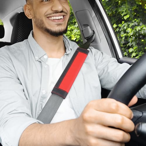 COFIT Gurtpolster Auto für Kinder Erwachsene, Sicherheitsgurt Polster Mikrofaser Leder, Anschnallgurt Schutz Weich, Autogurt Hals Gurtschutz LKW SUV Wohnwagen Zubehör Innenraum, 2 Stück, Rot