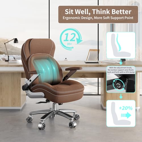 Image of Big and Tall Office Chair, 600lbs Heavy Duty Desk Chair with 5D Arms, Adjustable Lumbar Support & Height, Tilt Function, Fabric High Back Ergonomic Executive Computer Chair with 3'' Casters