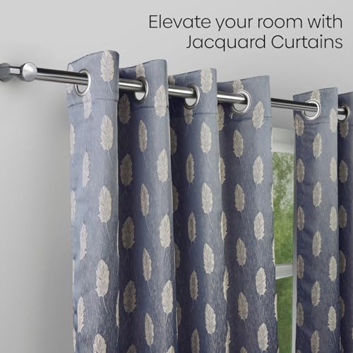 Image of haus & kinder Jacquard Door Curtains 7 Feet Long Pack of 2 Door Curtains, 7 Feet Curtains for Door (Feather Fern, Steel Grey 130x213 CM)